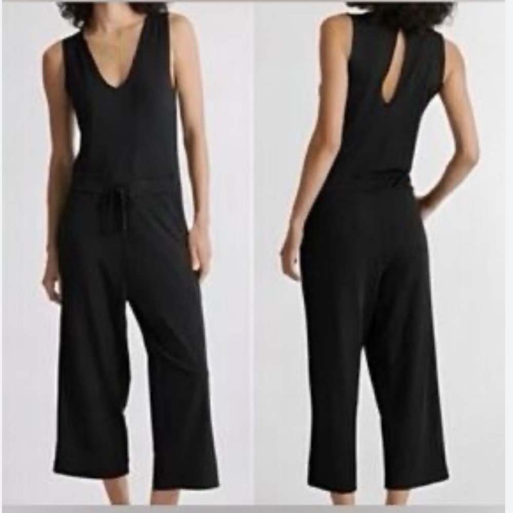 Quince Women Medium Black Modal Sleeveless V-Neck Keyhole Back Wide Leg Jumpsuit